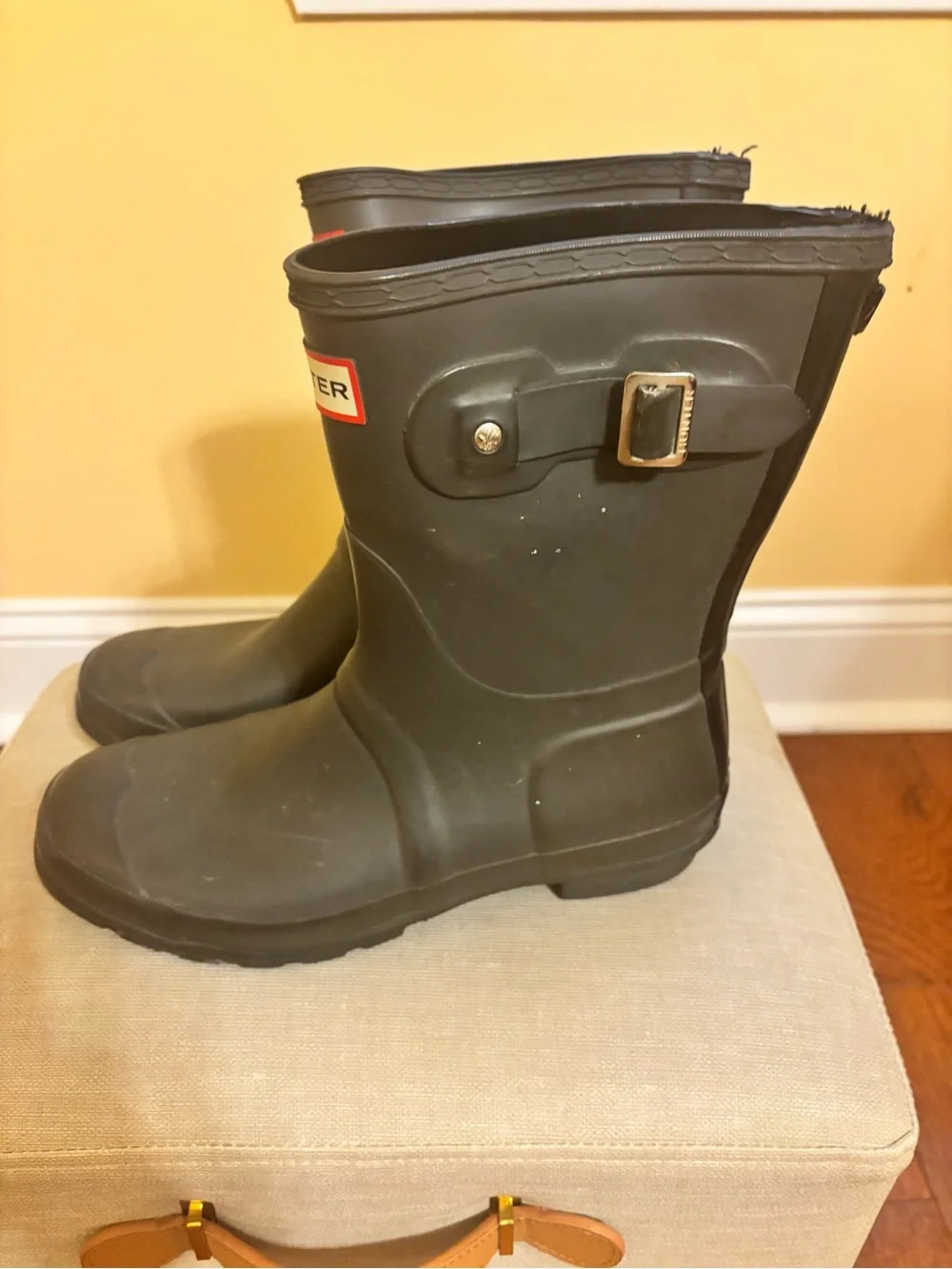 Hunter Olive Rubber Mid-Calf Rain Boots with Logo